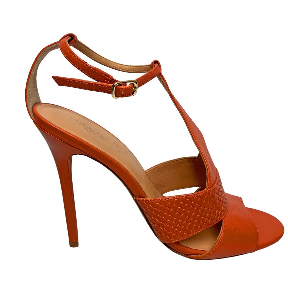 Halston Heritage Connie Dark Coral Leather Sandal Heels‎  NWOB - Picture 2 of 10